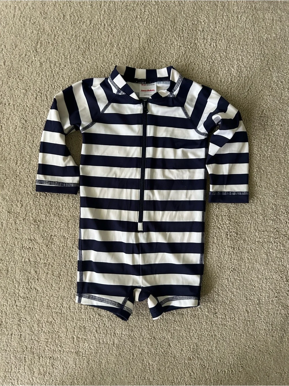 Hanna Andersson baby navy striped rashguard 6-12 months swim summer